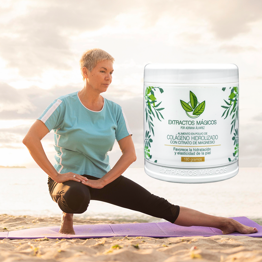 mujer adulta piel tersa y articulaciones fuertes por consumir colágeno